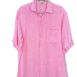 Peter Millar Pink 100% linen short sleeve button down shirt sz L (2005)
